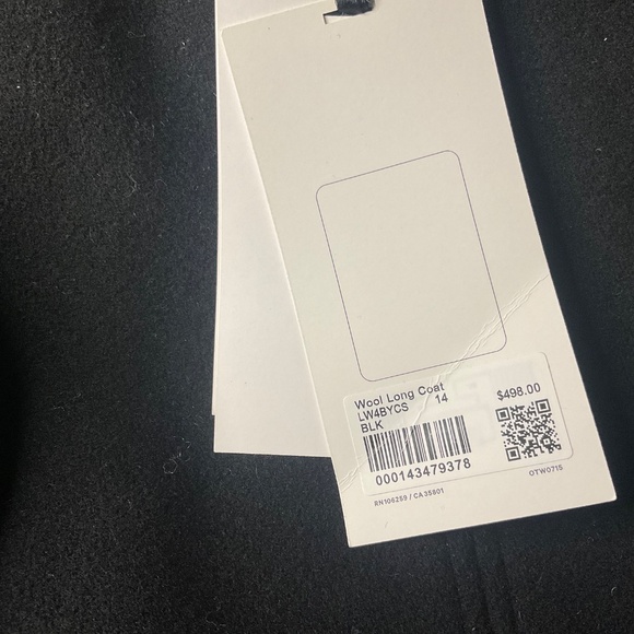 LULULEMON NWT WOOL LONG COAT BLACK SZ 14 - Picture 8 of 10